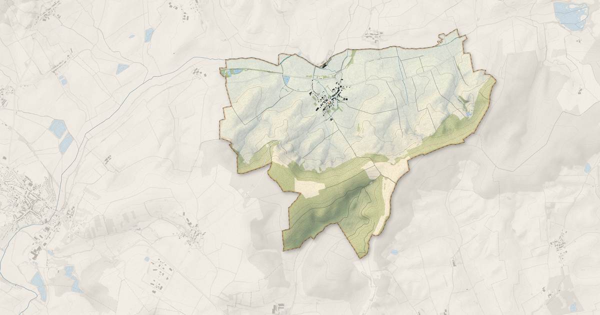 Portrait cartographique de Hampont : relief, eau, forêts, bâti et voies, calculés à partir des données de l'IGN