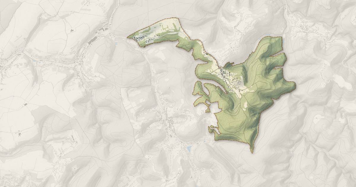 Portrait cartographique de Harreberg : relief, eau, forêts, bâti et voies, calculés à partir des données de l'IGN
