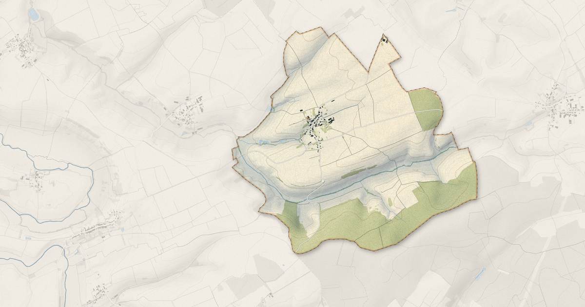 Portrait cartographique de Jallaucourt : relief, eau, forêts, bâti et voies, calculés à partir des données de l'IGN