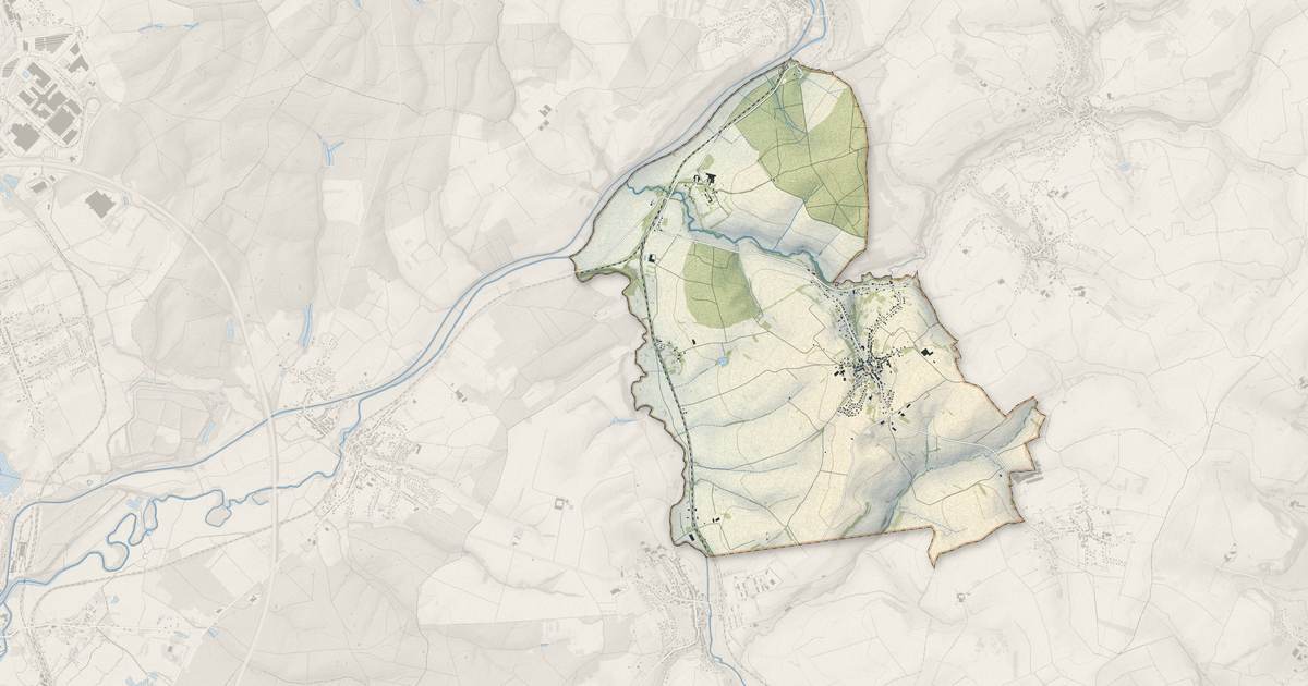 Portrait cartographique de Kalhausen : relief, eau, forêts, bâti et voies, calculés à partir des données de l'IGN