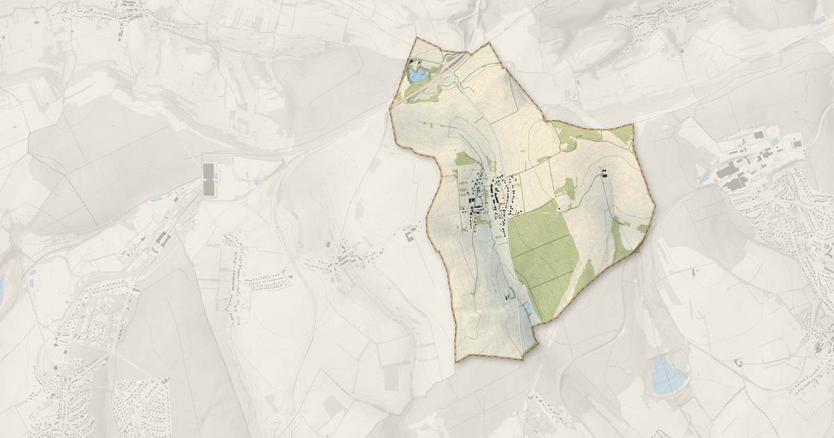 Portrait cartographique de Laudrefang : relief, eau, forêts, bâti et voies, calculés à partir des données de l'IGN
