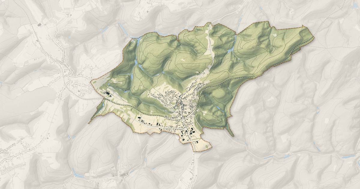 Portrait cartographique de Lemberg : relief, eau, forêts, bâti et voies, calculés à partir des données de l'IGN