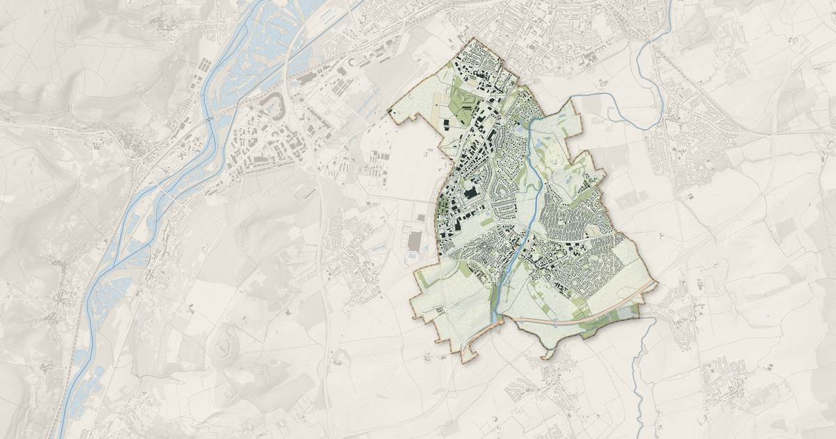 Portrait cartographique de Marly : relief, eau, forêts, bâti et voies, calculés à partir des données de l'IGN