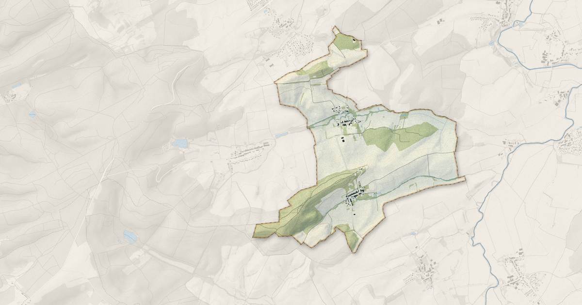 Portrait cartographique de Mégange : relief, eau, forêts, bâti et voies, calculés à partir des données de l'IGN