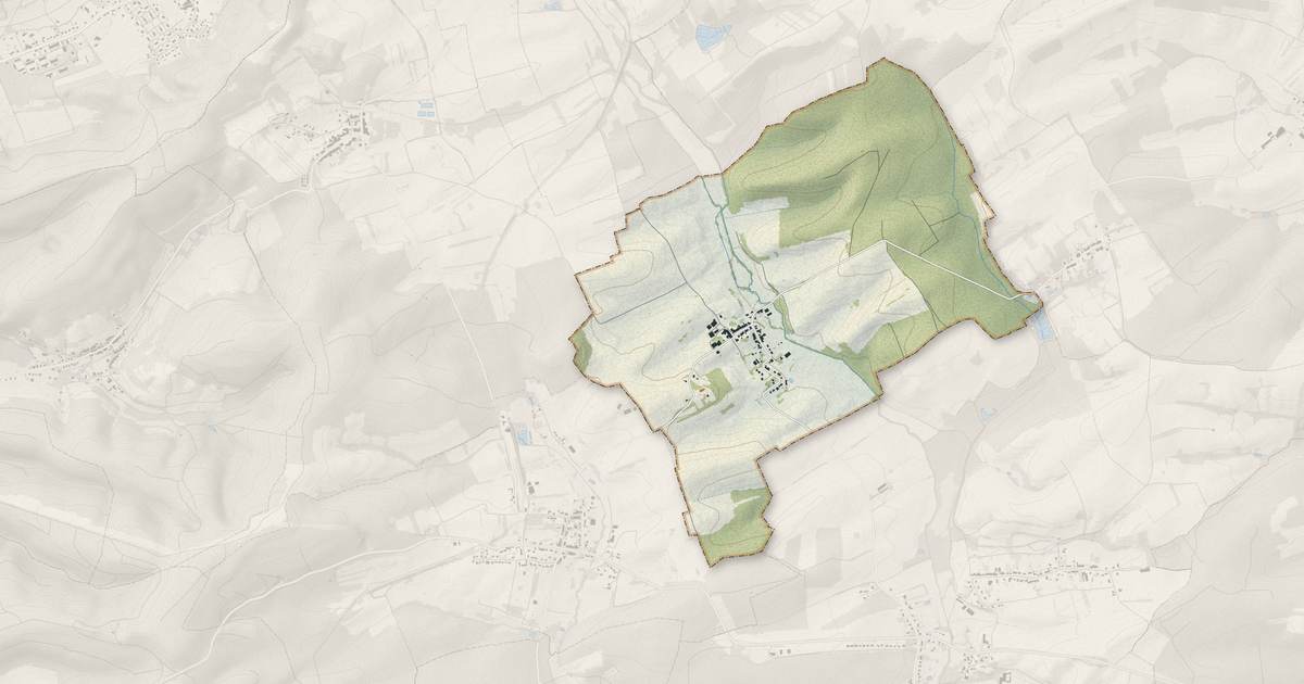 Portrait cartographique de Menskirch : relief, eau, forêts, bâti et voies, calculés à partir des données de l'IGN