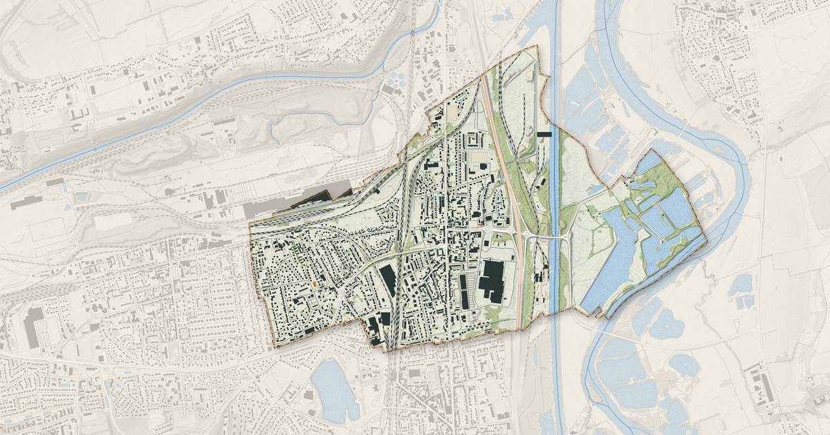Portrait cartographique de Mondelange : relief, eau, forêts, bâti et voies, calculés à partir des données de l'IGN