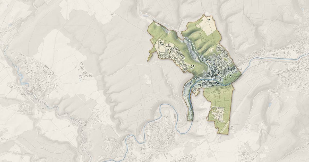 Portrait cartographique de Moyeuvre-Grande : relief, eau, forêts, bâti et voies, calculés à partir des données de l'IGN