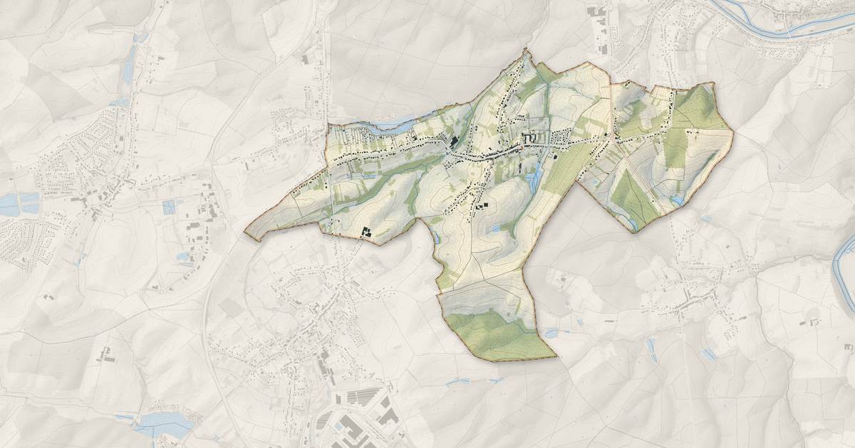 Portrait cartographique de Neufgrange : relief, eau, forêts, bâti et voies, calculés à partir des données de l'IGN