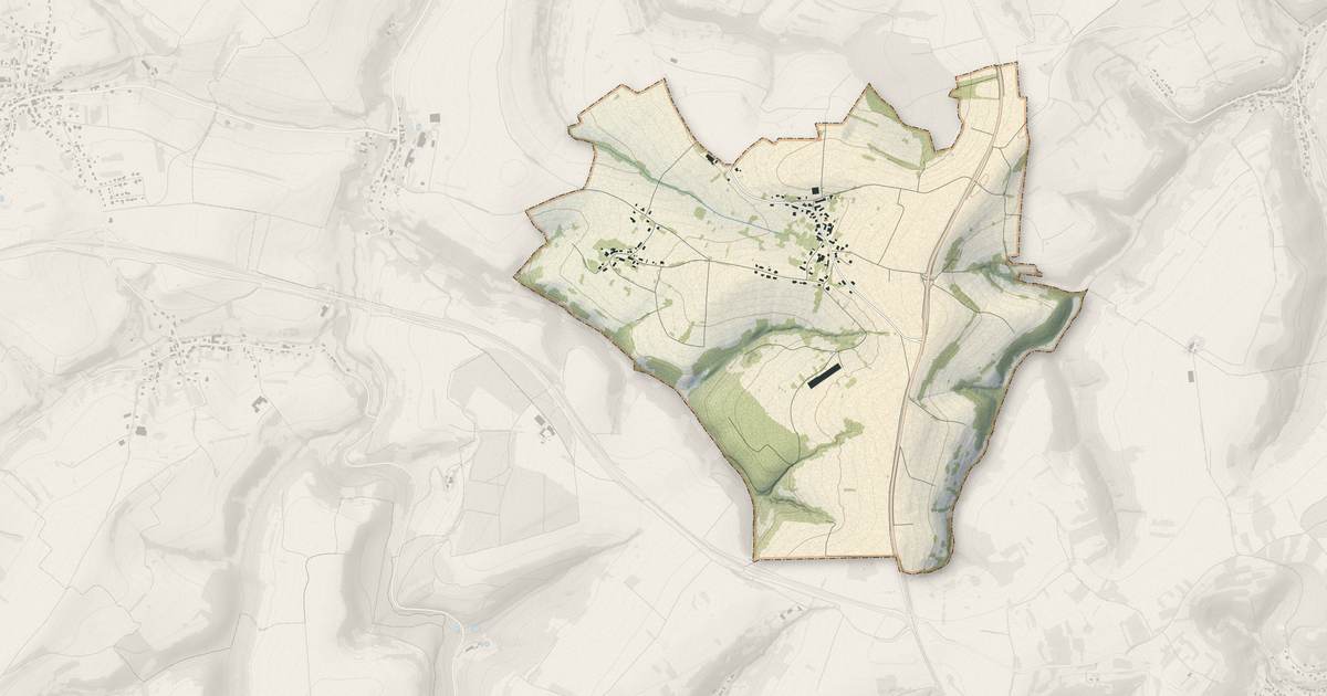Portrait cartographique de Nousseviller-lès-Bitche : relief, eau, forêts, bâti et voies, calculés à partir des données de l'IGN