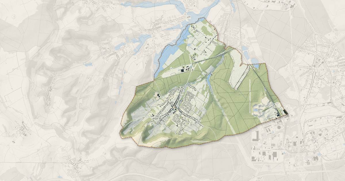 Portrait cartographique de Porcelette : relief, eau, forêts, bâti et voies, calculés à partir des données de l'IGN