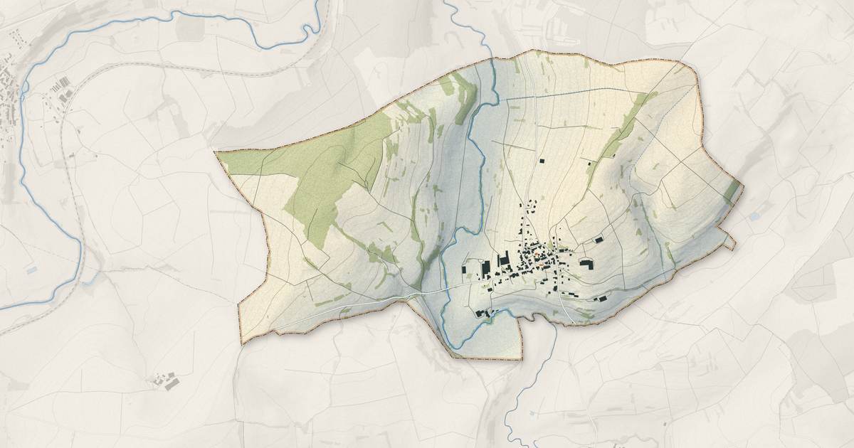 Portrait cartographique de Postroff : relief, eau, forêts, bâti et voies, calculés à partir des données de l'IGN