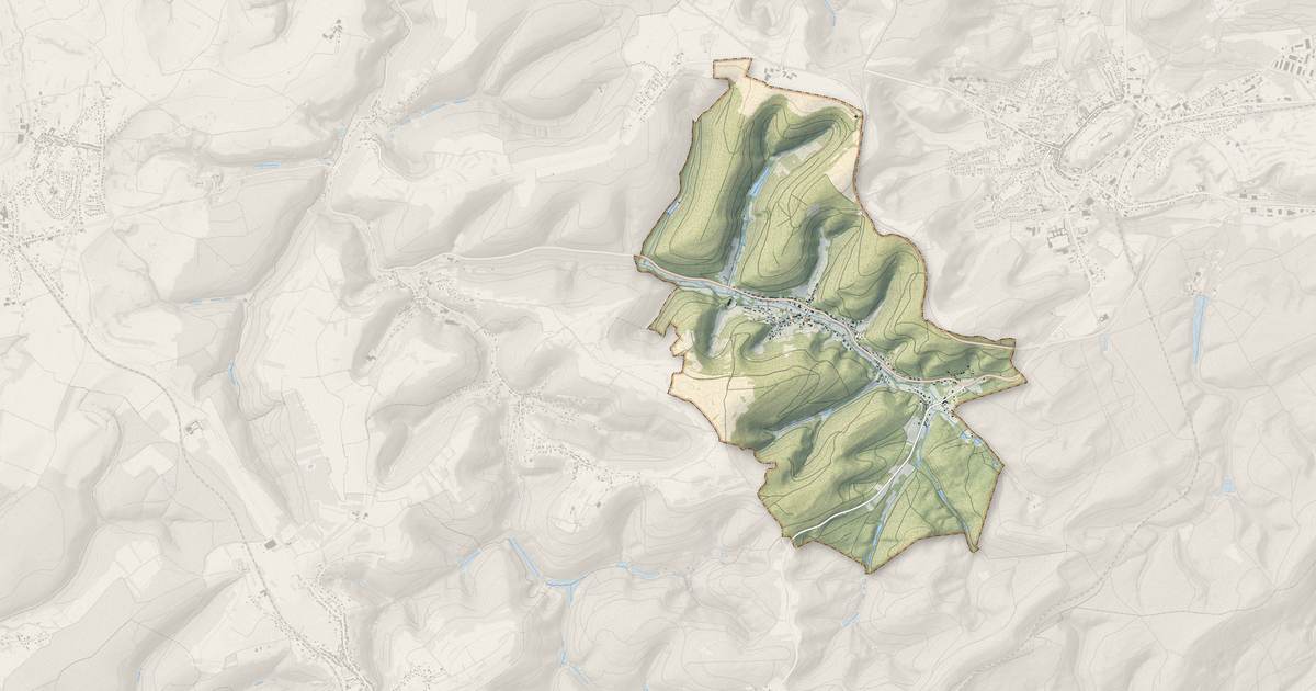 Portrait cartographique de Reyersviller : relief, eau, forêts, bâti et voies, calculés à partir des données de l'IGN