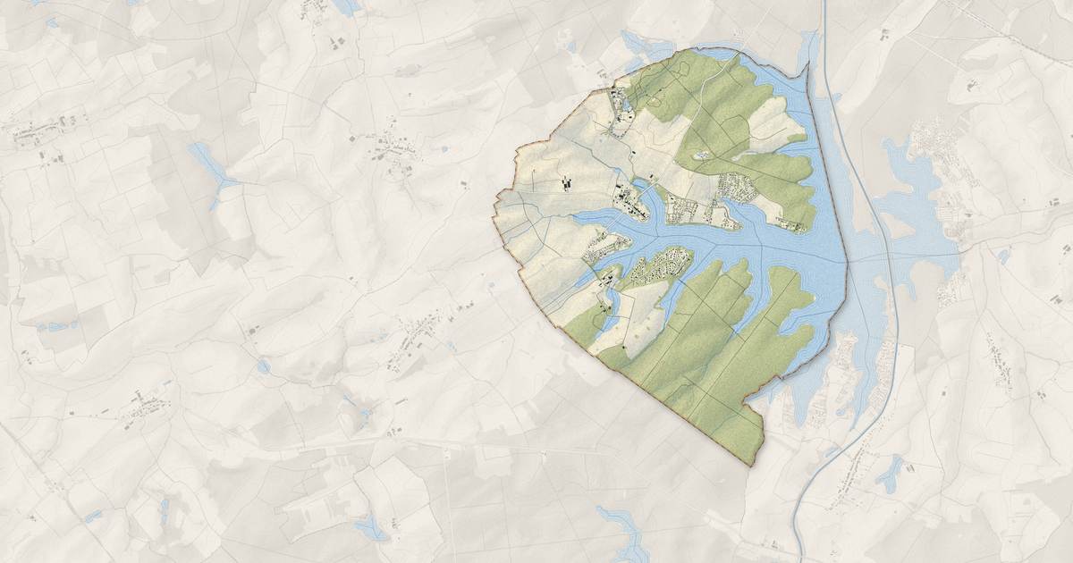 Portrait cartographique de Rhodes : relief, eau, forêts, bâti et voies, calculés à partir des données de l'IGN