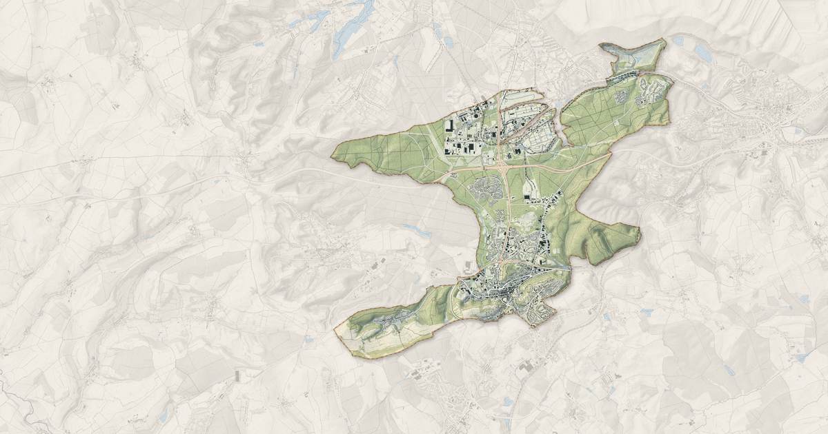 Portrait cartographique de Saint-Avold : relief, eau, forêts, bâti et voies, calculés à partir des données de l'IGN