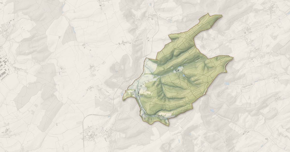 Portrait cartographique de Saint-Hubert : relief, eau, forêts, bâti et voies, calculés à partir des données de l'IGN
