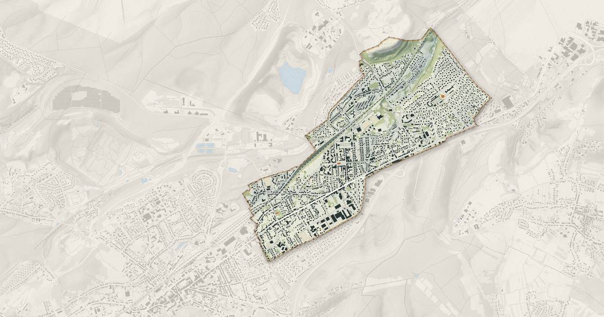 Portrait cartographique de Stiring-Wendel : relief, eau, forêts, bâti et voies, calculés à partir des données de l'IGN