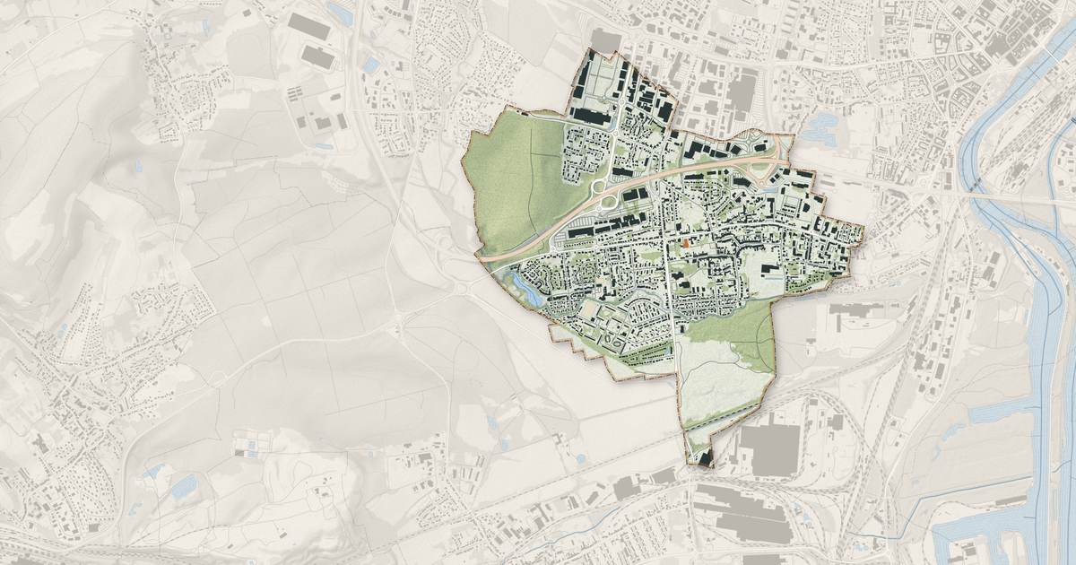 Portrait cartographique de Terville : relief, eau, forêts, bâti et voies, calculés à partir des données de l'IGN