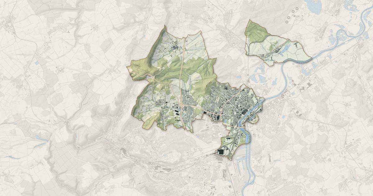 Portrait cartographique de Thionville : relief, eau, forêts, bâti et voies, calculés à partir des données de l'IGN