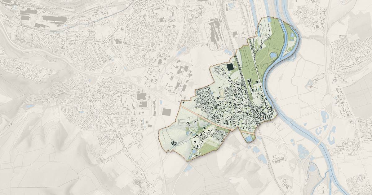 Portrait cartographique de Uckange : relief, eau, forêts, bâti et voies, calculés à partir des données de l'IGN