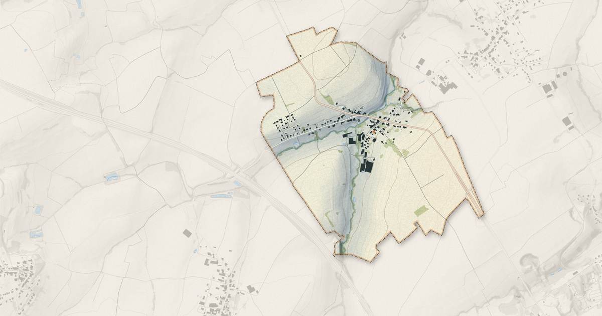 Portrait cartographique de Vescheim : relief, eau, forêts, bâti et voies, calculés à partir des données de l'IGN