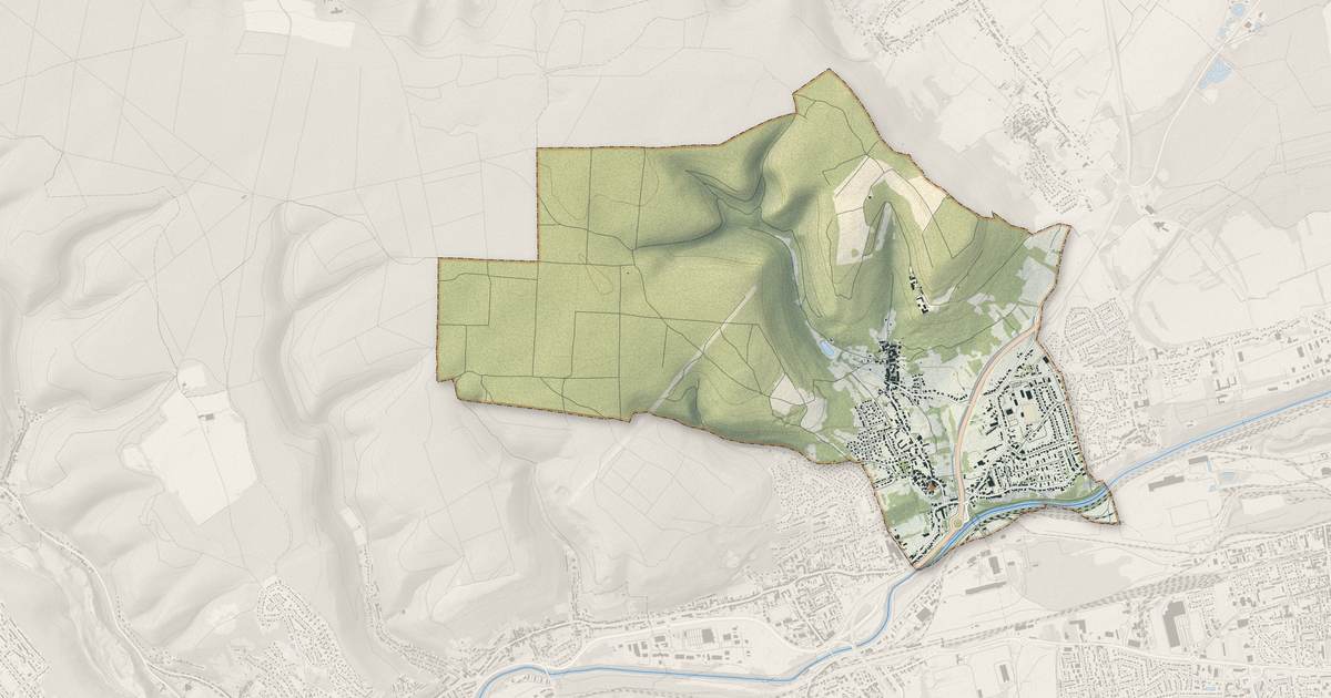 Portrait cartographique de Vitry-sur-Orne : relief, eau, forêts, bâti et voies, calculés à partir des données de l'IGN