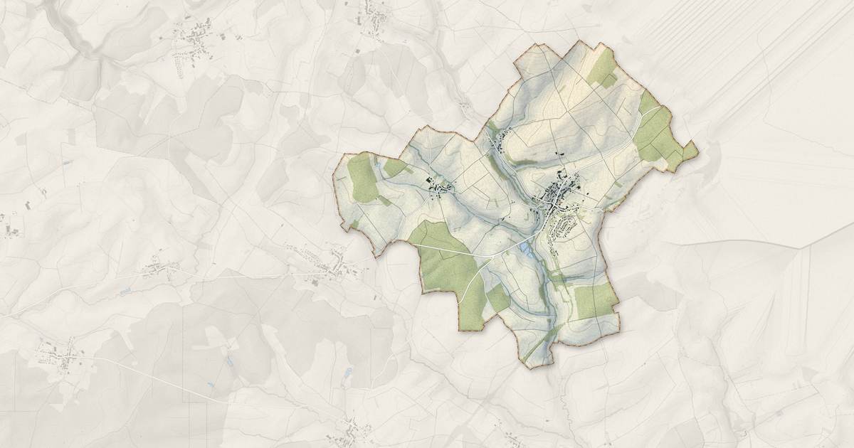 Portrait cartographique de Waldwisse : relief, eau, forêts, bâti et voies, calculés à partir des données de l'IGN