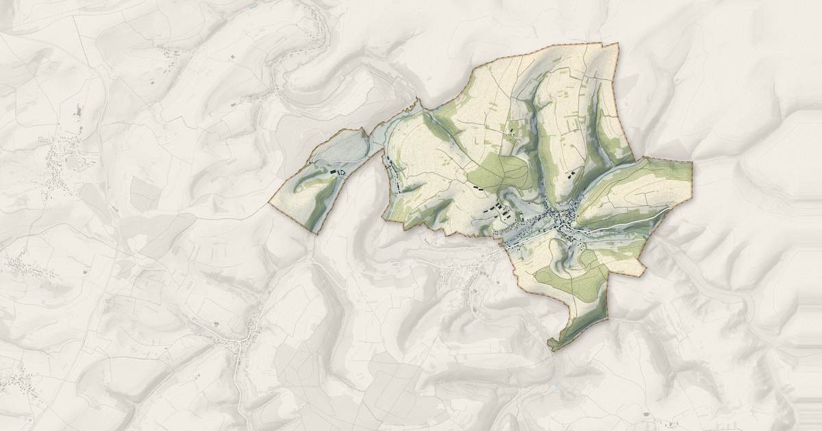 Portrait cartographique de Walschbronn : relief, eau, forêts, bâti et voies, calculés à partir des données de l'IGN