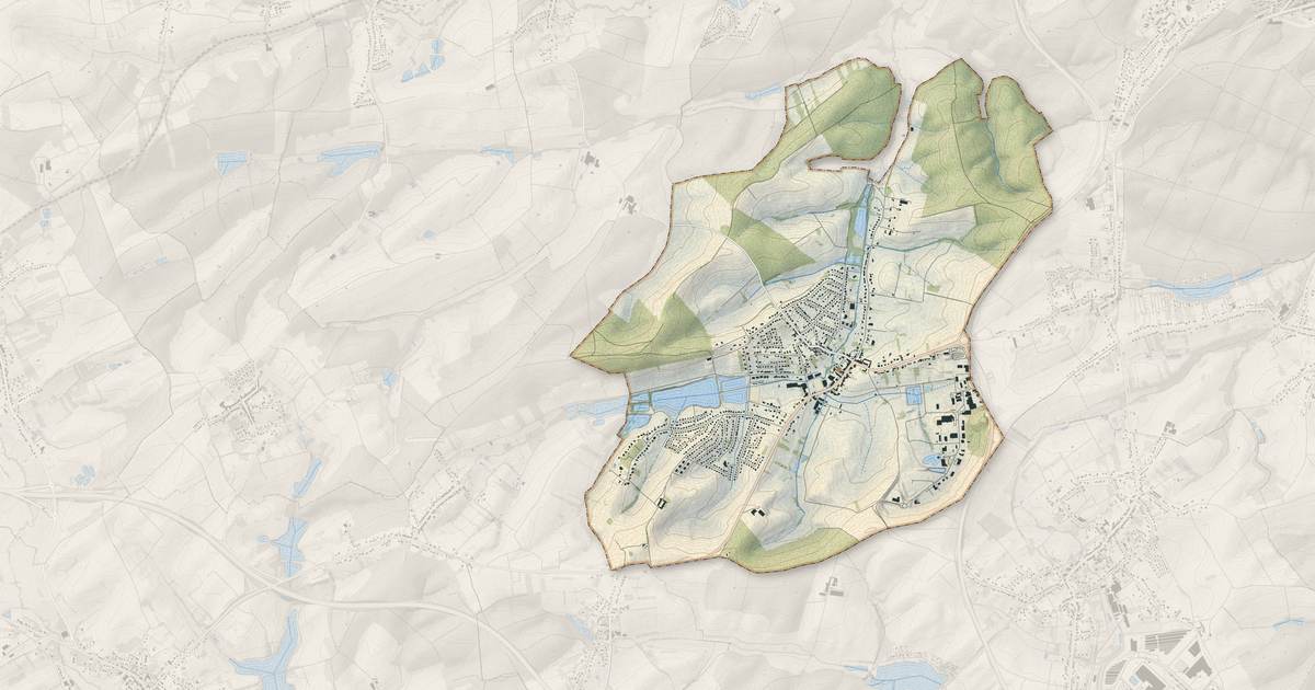 Portrait cartographique de Woustviller : relief, eau, forêts, bâti et voies, calculés à partir des données de l'IGN