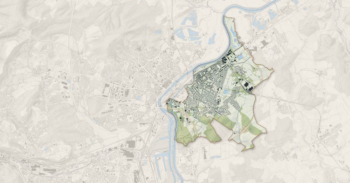 Portrait cartographique de Yutz : relief, eau, forêts, bâti et voies, calculés à partir des données de l'IGN