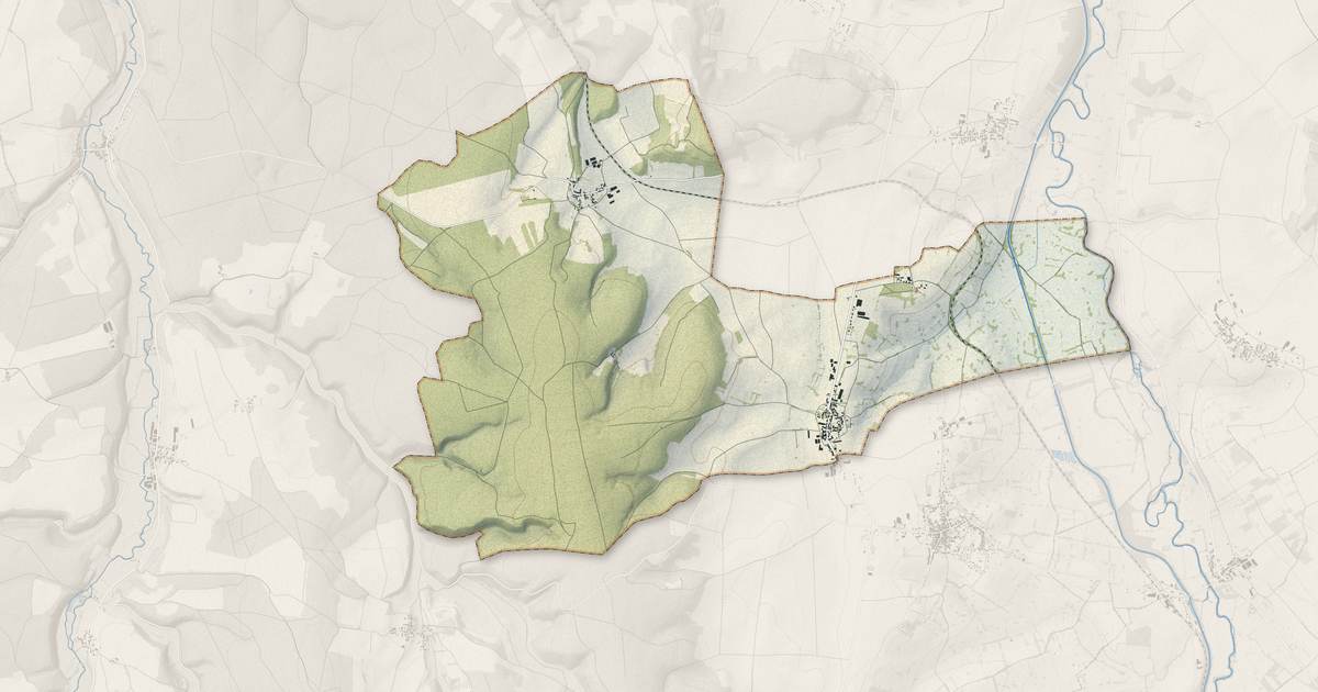 Portrait cartographique de Amazy : relief, eau, forêts, bâti et voies, calculés à partir des données de l'IGN