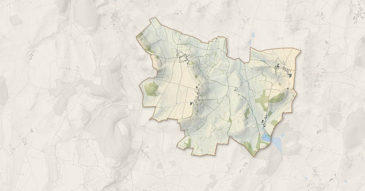 Portrait cartographique de Beaulieu : relief, eau, forêts, bâti et voies, calculés à partir des données de l'IGN
