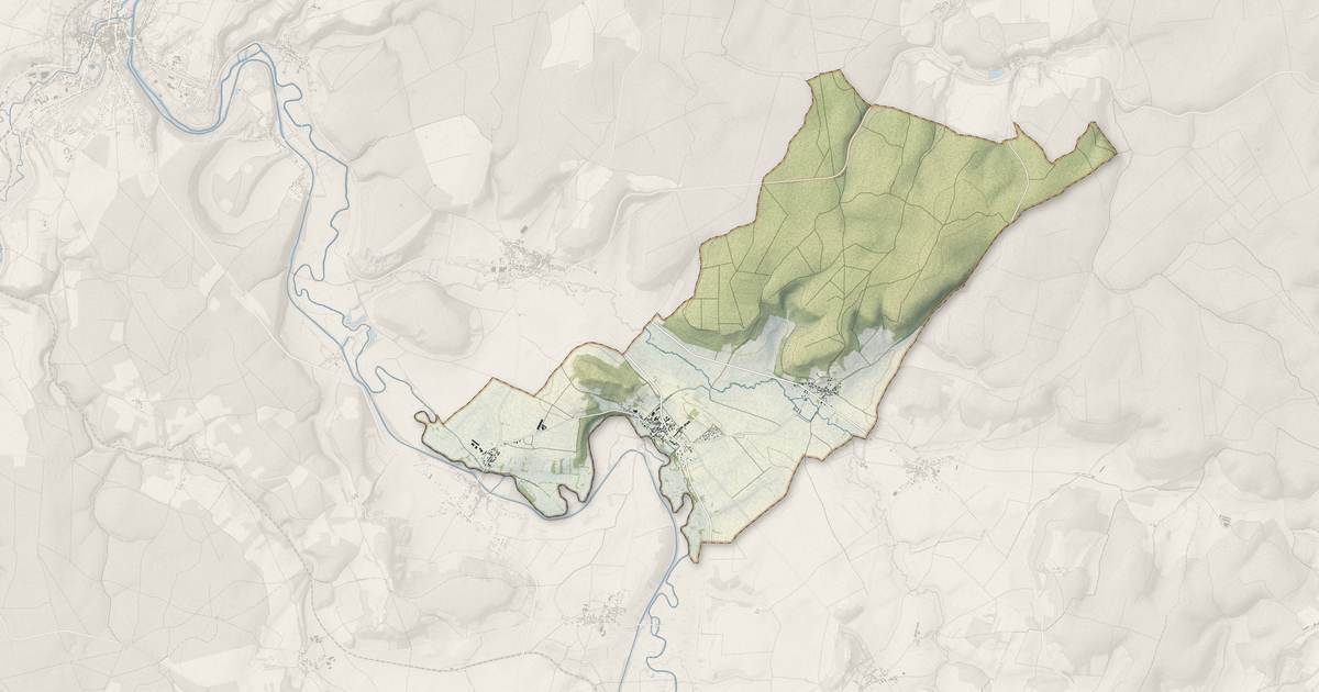 Portrait cartographique de Brèves : relief, eau, forêts, bâti et voies, calculés à partir des données de l'IGN