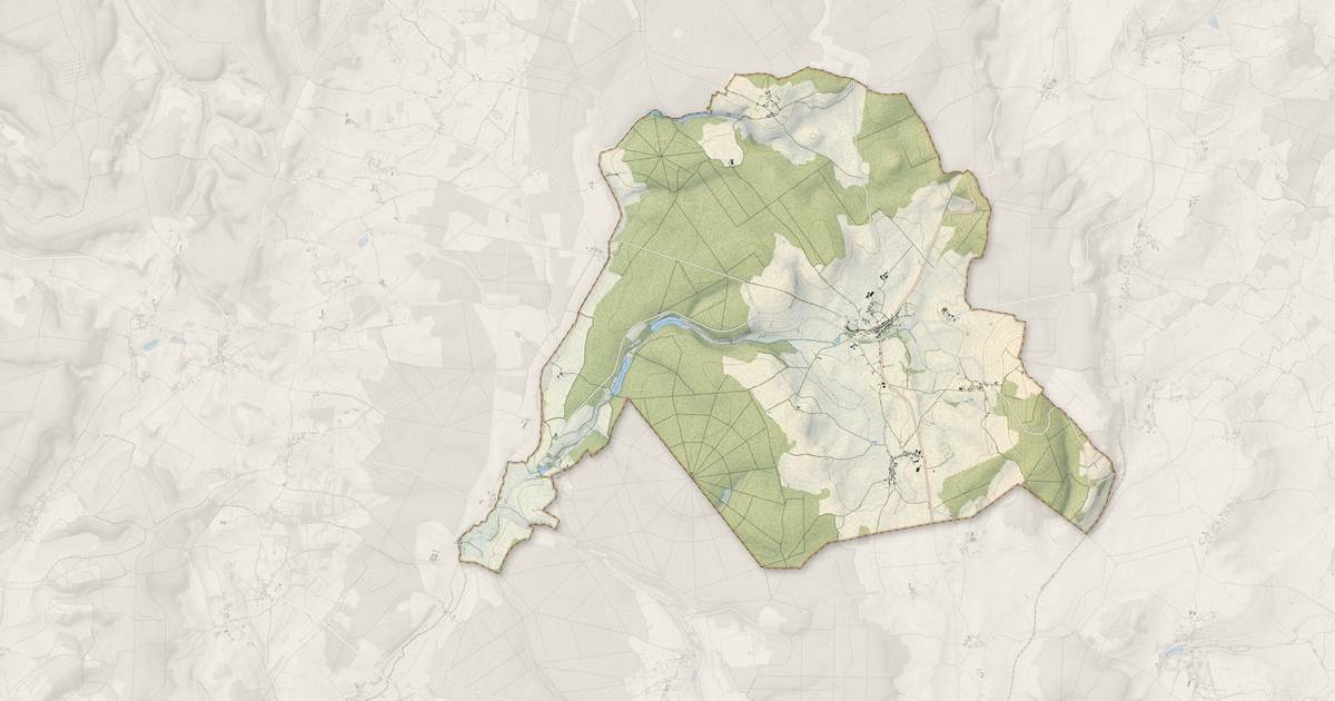 Portrait cartographique de Champlemy : relief, eau, forêts, bâti et voies, calculés à partir des données de l'IGN