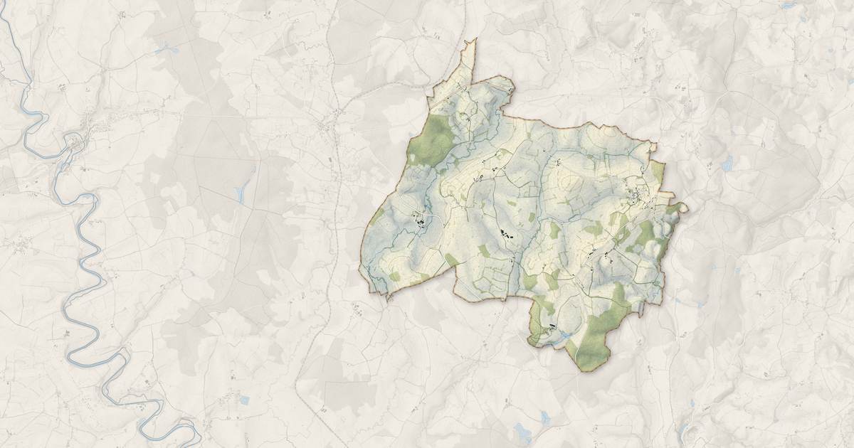 Portrait cartographique de Maux : relief, eau, forêts, bâti et voies, calculés à partir des données de l'IGN