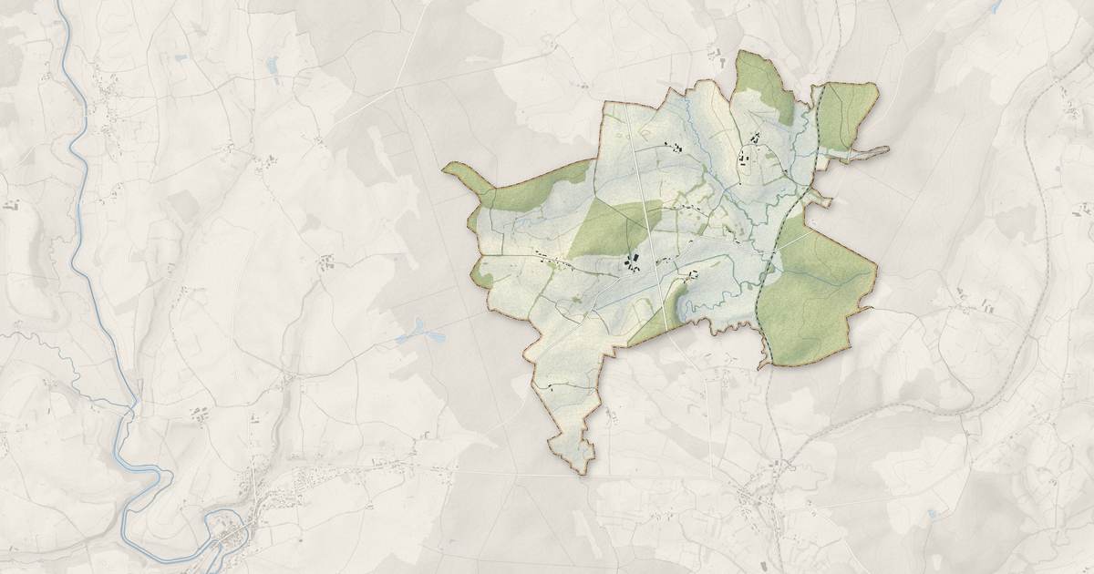Portrait cartographique de Ougny : relief, eau, forêts, bâti et voies, calculés à partir des données de l'IGN