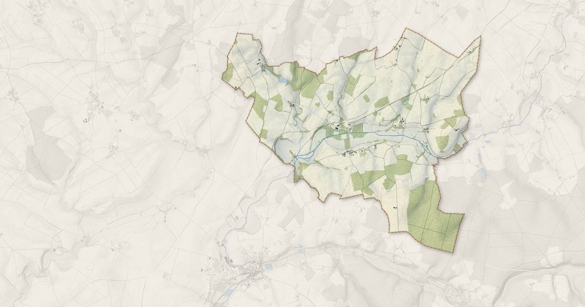 Portrait cartographique de Perroy : relief, eau, forêts, bâti et voies, calculés à partir des données de l'IGN