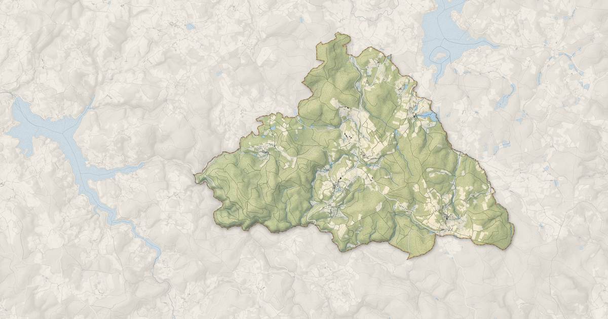 Portrait cartographique de Planchez : relief, eau, forêts, bâti et voies, calculés à partir des données de l'IGN