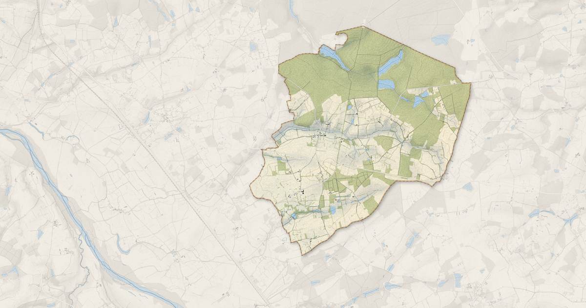 Portrait cartographique de Toury-sur-Jour : relief, eau, forêts, bâti et voies, calculés à partir des données de l'IGN
