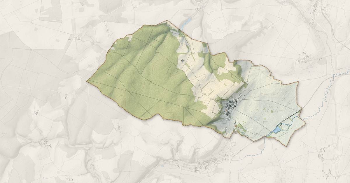 Portrait cartographique de Trucy-l'Orgueilleux : relief, eau, forêts, bâti et voies, calculés à partir des données de l'IGN