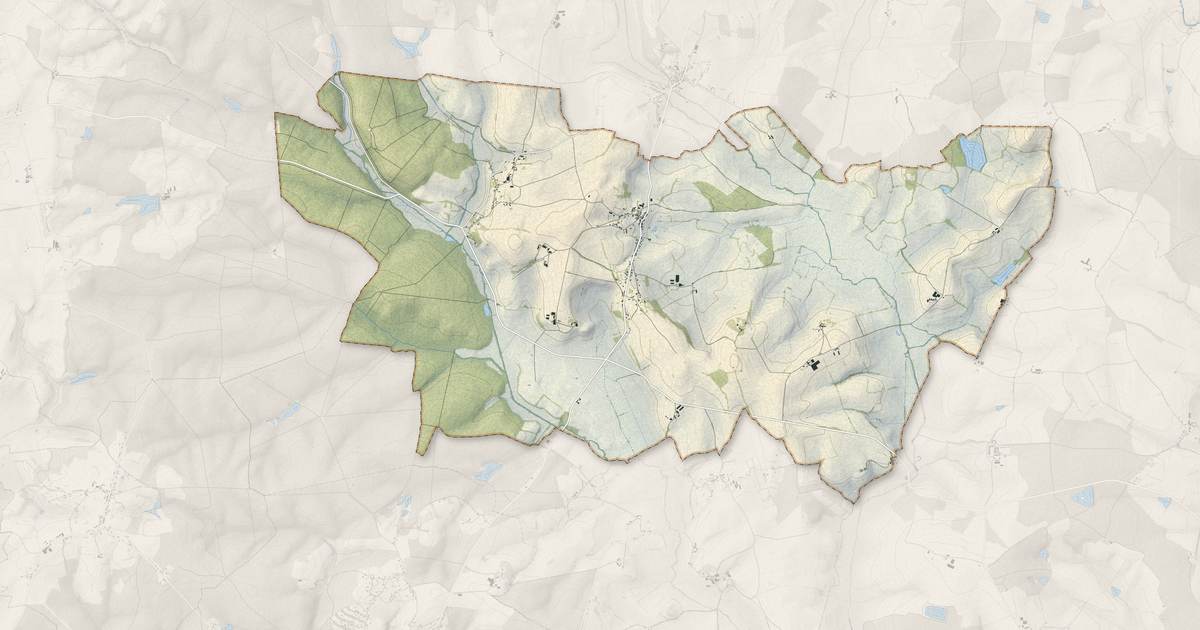 Portrait cartographique de Ville-Langy : relief, eau, forêts, bâti et voies, calculés à partir des données de l'IGN