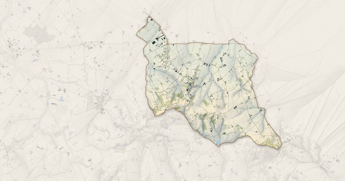 Portrait cartographique de Boeschepe : relief, eau, forêts, bâti et voies, calculés à partir des données de l'IGN