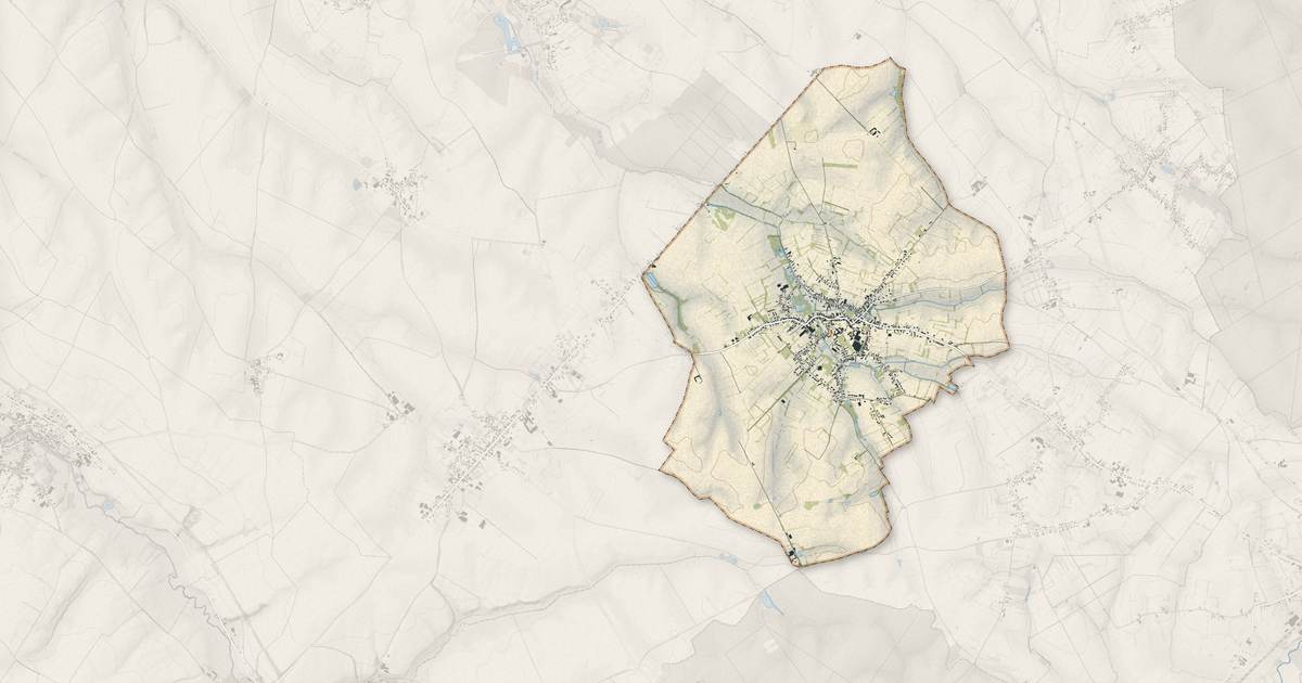 Portrait cartographique de Bousies : relief, eau, forêts, bâti et voies, calculés à partir des données de l'IGN