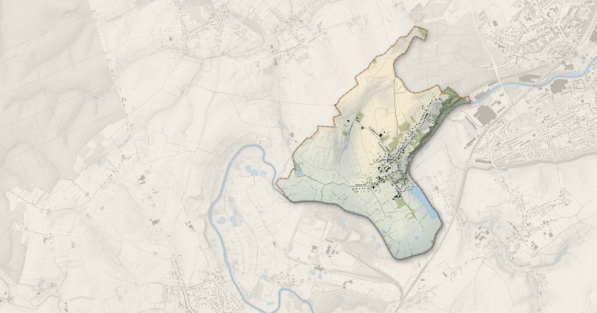 Portrait cartographique de Boussières-sur-Sambre : relief, eau, forêts, bâti et voies, calculés à partir des données de l'IGN