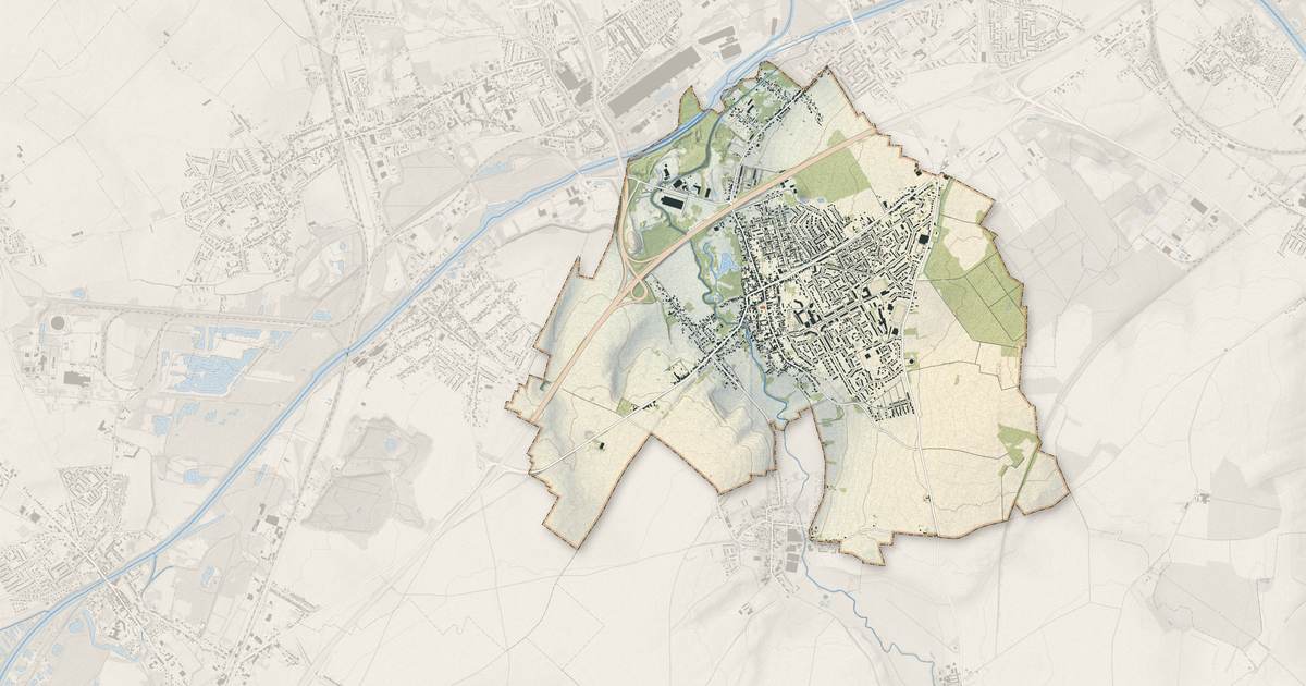 Portrait cartographique de Douchy-les-Mines : relief, eau, forêts, bâti et voies, calculés à partir des données de l'IGN
