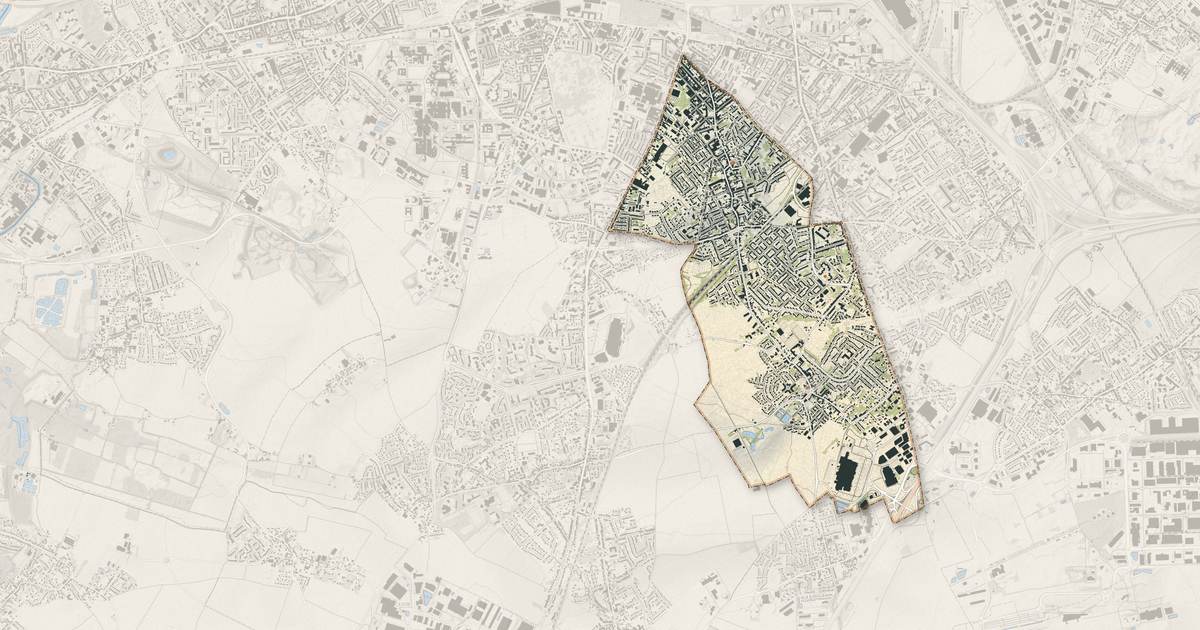 Portrait cartographique de Faches-Thumesnil : relief, eau, forêts, bâti et voies, calculés à partir des données de l'IGN