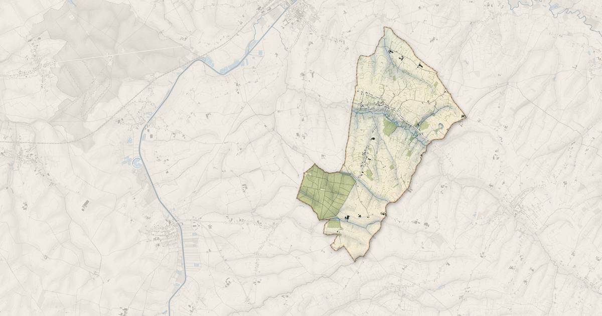 Portrait cartographique de Le Favril : relief, eau, forêts, bâti et voies, calculés à partir des données de l'IGN