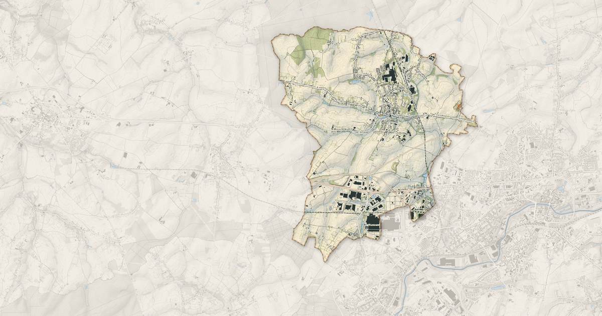 Portrait cartographique de Feignies : relief, eau, forêts, bâti et voies, calculés à partir des données de l'IGN