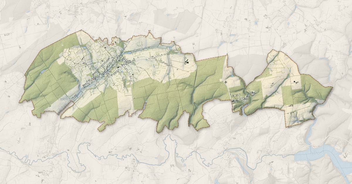 Portrait cartographique de Felleries : relief, eau, forêts, bâti et voies, calculés à partir des données de l'IGN