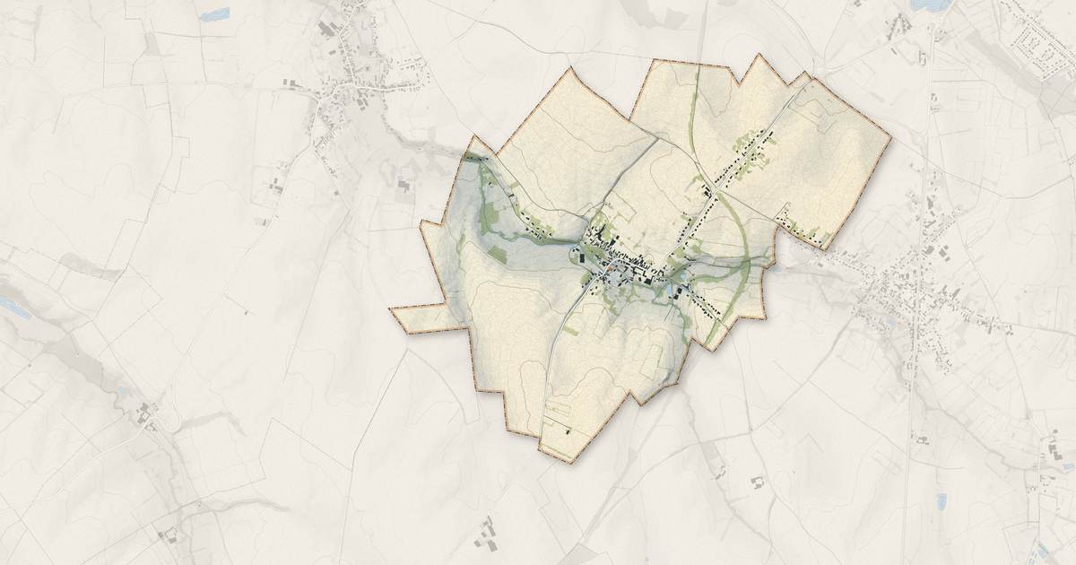 Portrait cartographique de Ghissignies : relief, eau, forêts, bâti et voies, calculés à partir des données de l'IGN