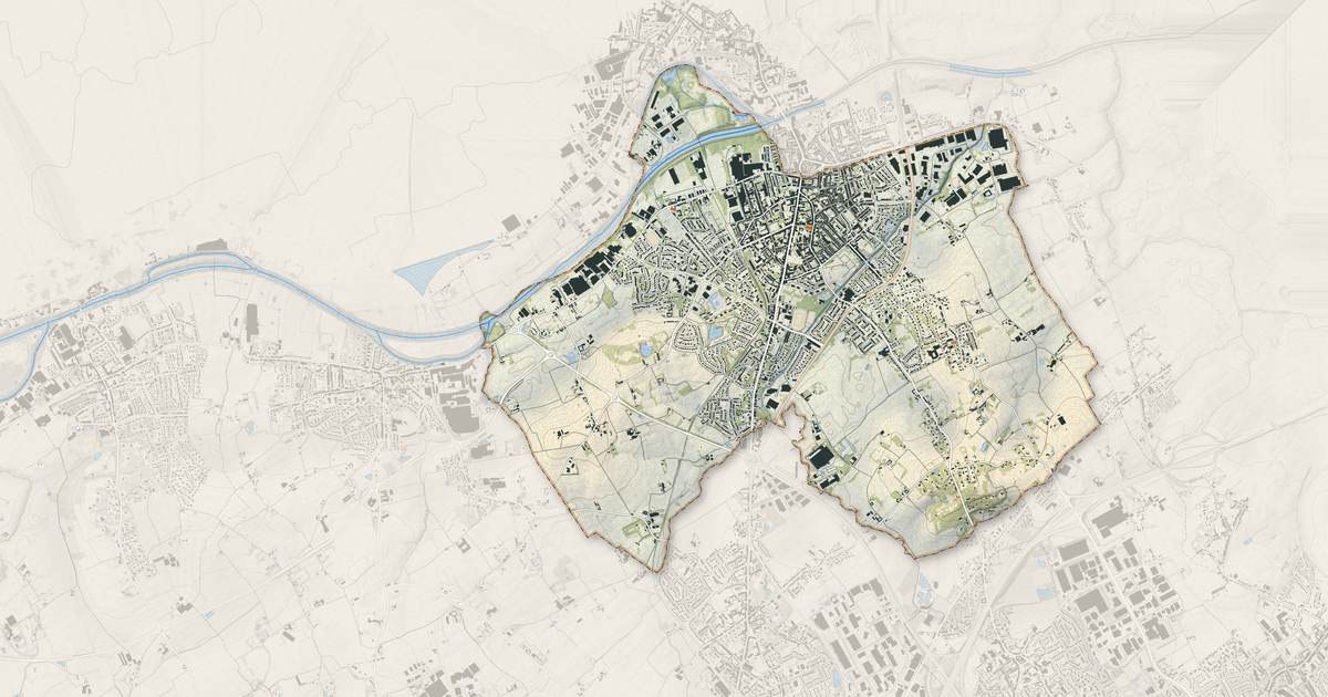 Portrait cartographique de Halluin : relief, eau, forêts, bâti et voies, calculés à partir des données de l'IGN